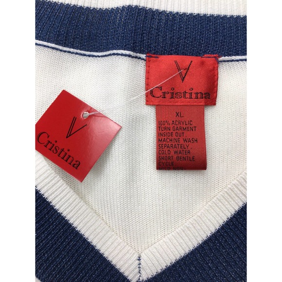 NWT Women’s XL White Glitter Striped Sleeve PULLOVER V Neck - Picture 2 of 4